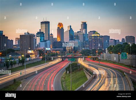 Minneapolis Downtown Skyline At Dusk Stock Photo Alamy