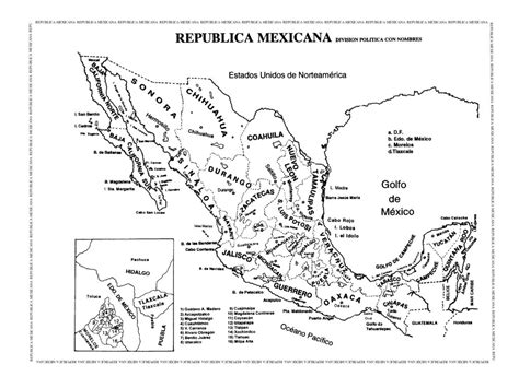 Simple mapa de México sin nombres Republica Mexicana