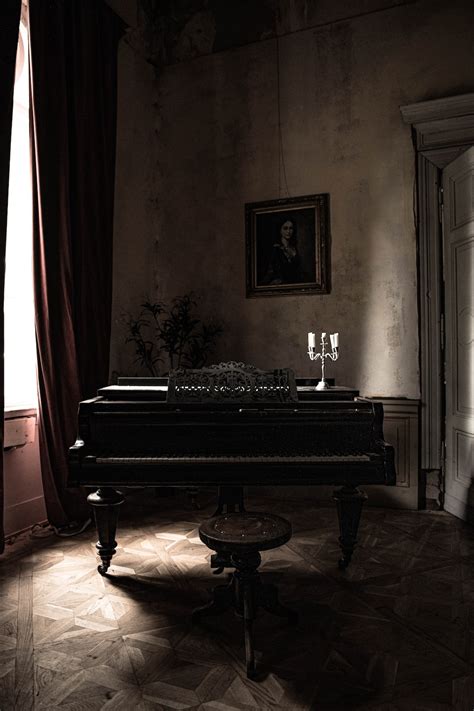 Black Grand Piano Near Red Curtain Photo Free Musical Instrument