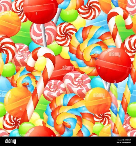 Sweet Seamless Pattern With Colorful Candies Lollipops And Bonbons