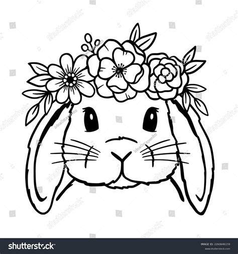 Cute Rabbit Line Art Lop Bunny Stock Vector Royalty Free 2260646159
