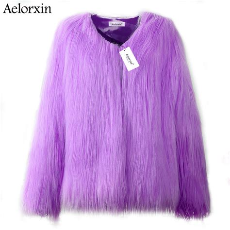 2021 Faux Fur Coat Winter Women Fluffy Thick Warm Purple Fur Coat Long