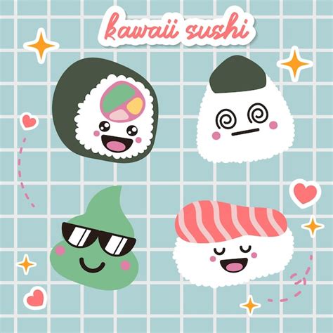 Premium Vector Kawaii Food Sushi Cute Cartoon Flat Illustration Japan