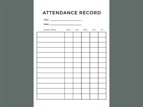 Printable Weekly Attendance Record Class Attendance Digital Download