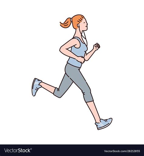 Young Woman In Active Wear Running Or Jogging Cartoon Character Vector