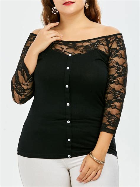 [29 off] lace trim plus size off the shoulder blouse rosegal