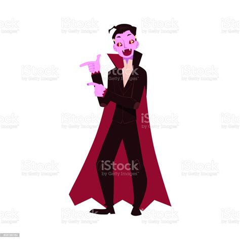 Young Man Dressed As Dracula Vampire Halloween Party Costume Stock