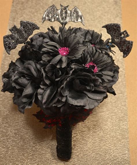 Items Similar To Black Wedding Bouquet Faux Black Roses Fuchsia Glitter