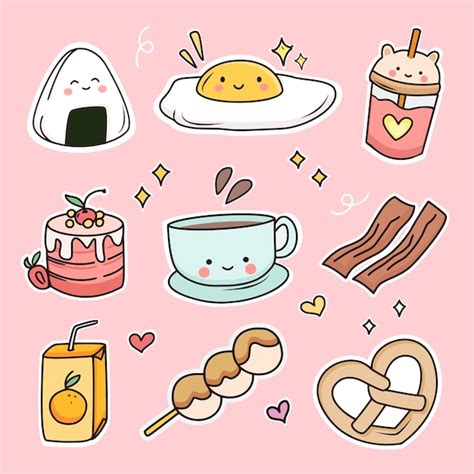 Premium Vector Cute Breakfast Food Doodle Sticker Set