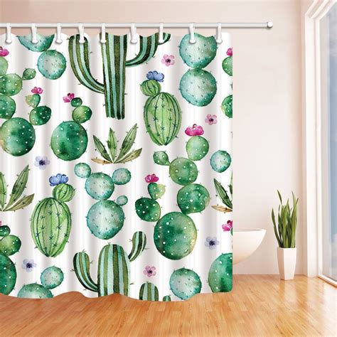 Vintage Shower Curtain Liner Cactus Flowers Print For