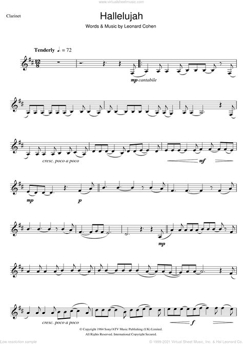 Music sheets for fast pieces! Cohen - Hallelujah sheet music for clarinet solo PDF