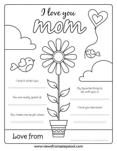 I Love You Mom Coloring Page For Kids Mothers Day Crafts Preschool