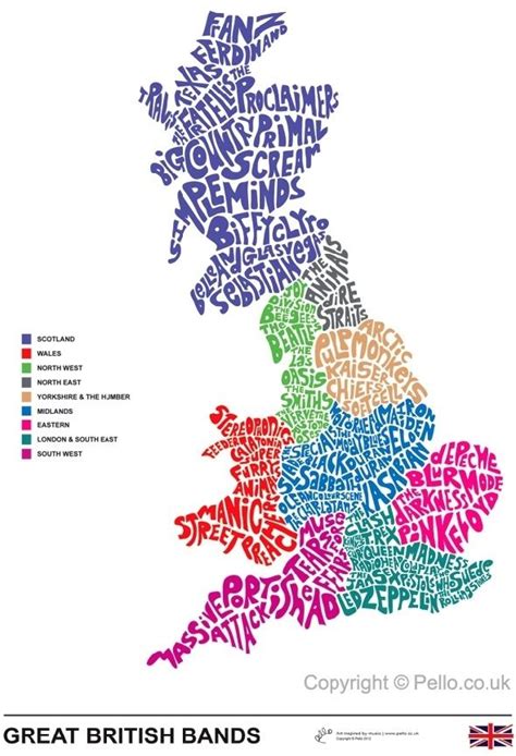 Map Of Great British Bands Map British Music Music Bands