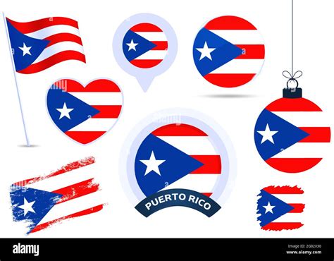 Puerto Rico Flag Vector Collection Big Set Of National Flag Design Elements In Different Shapes