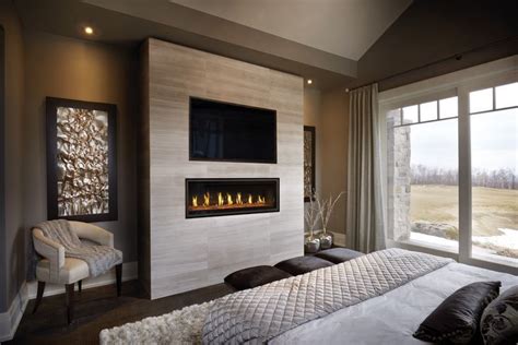 Contemporary Bedroom Setting With Vector Linear Gas Fireplace By