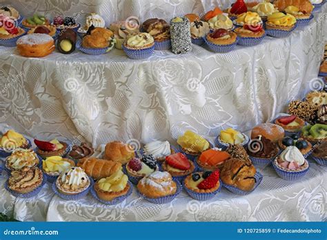assortment of pastry with pastries with cream and fresh fruit stock image image of patisserie