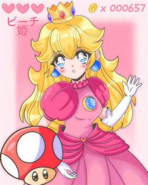 90s Anime Style Princess Peach Art Print Mario Nintendo Kawaii Cute