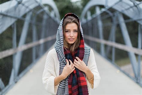 Beautiful Woman With A Scarf Wrapped Around Her Head Standing On A