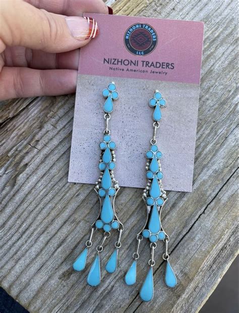 Navajo Chandelier Turquoise Sterling Silver Dangle Earrings Etsy
