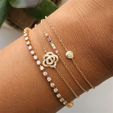 14kt White Gold Multi Color Gemstones And Diamonds Bar Bracelet