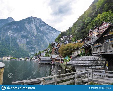 Hallstatt A Small Village Located At The Lake Side Stock Image