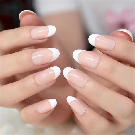24pcs Classical Light Pink French Nail Pointed Simple Design White Tip