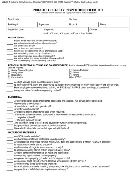 Safety Industrial Safety Inspection Checklist Pdf Personal