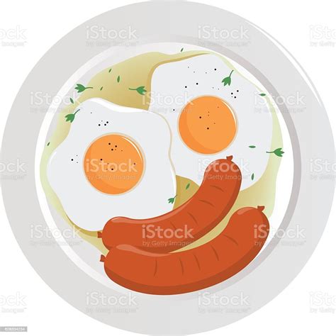 Vetores De Prato De Ovos E Salsichas E Mais Imagens De Almoço Almoço