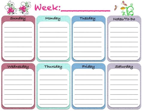 Weekly Blank Calendar Template 5 Free Printable Weekly Planner Cute