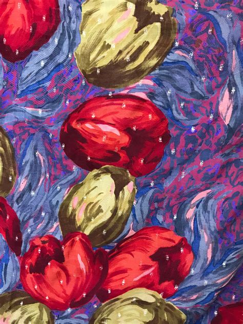 Emanuel Ungaro Shawl Bright Floral Tulip Print Art Red Purple Etsy