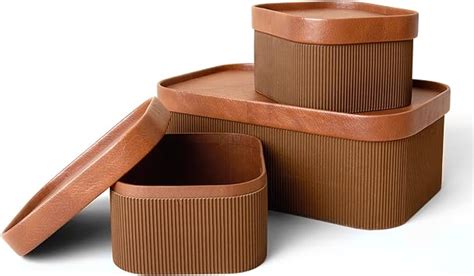 La Jolie Muse Fluted Cardboard Storage Basket With Leather