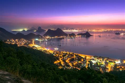 Beautiful Night View Of Rio De Janeiro Stock Photo Image Of Aerial