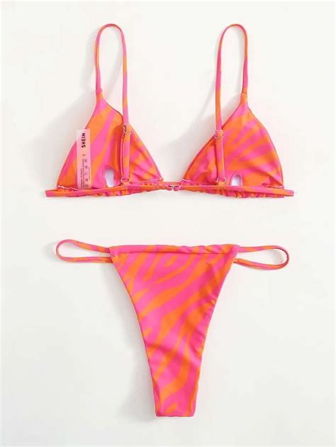 Allover Graphic Triangle Thong Bikini Swimsuit Shein