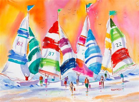 Beach Painting Sailboat Painting Boat Painting Colorful Art Coastal
