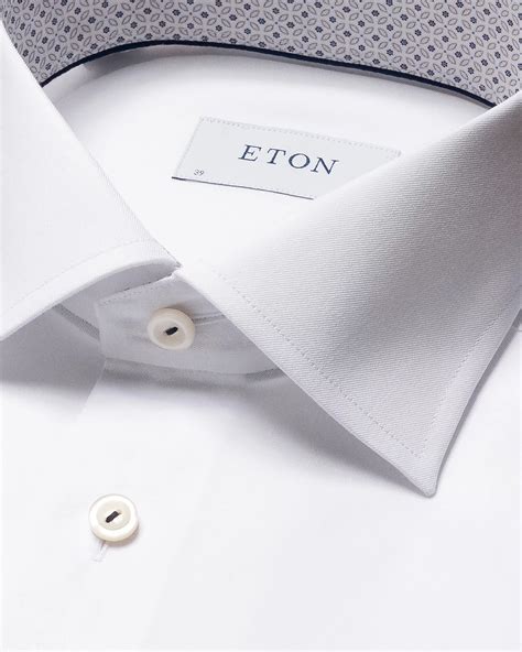 White Signature Twill Shirt Floral Contrast Details Eton