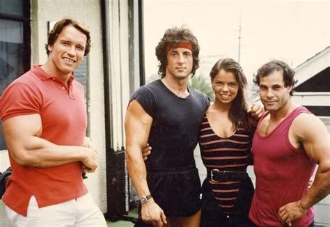sylvester stallone hanging out with arnold schwarzenegger and franco columbu jackie stallone