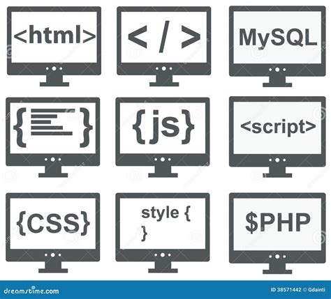 Vector Collection Of Web Development Icons Html Css Tag Mysq Stock