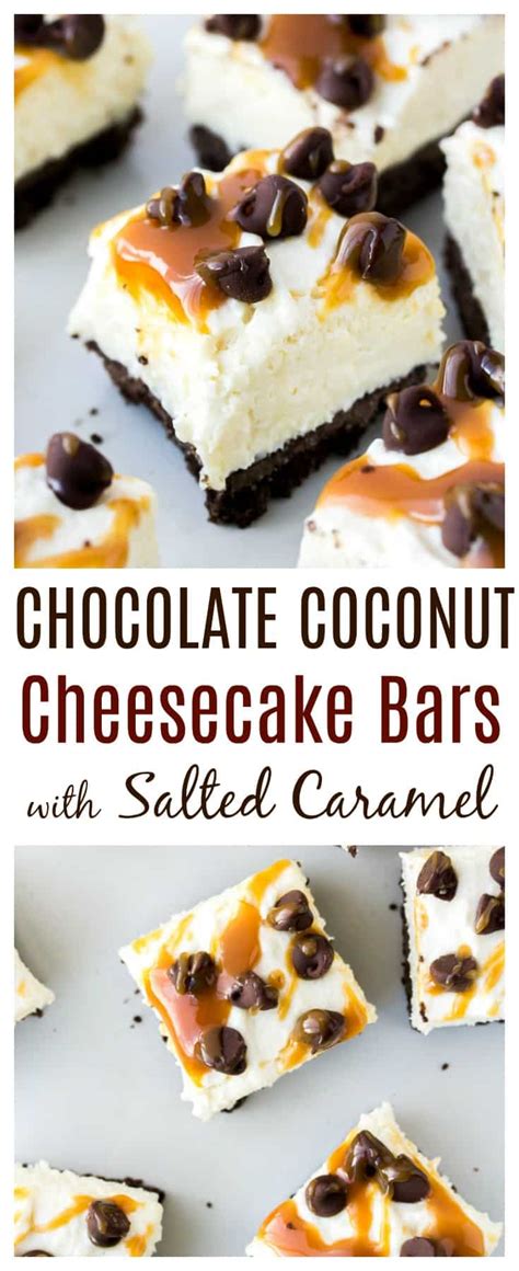 Melt the white chocolate in the microwave, stirring after every 20 seconds until completely melted and smooth. Coconut Cheesecake Bars with Chocolate & Salted Caramel ...