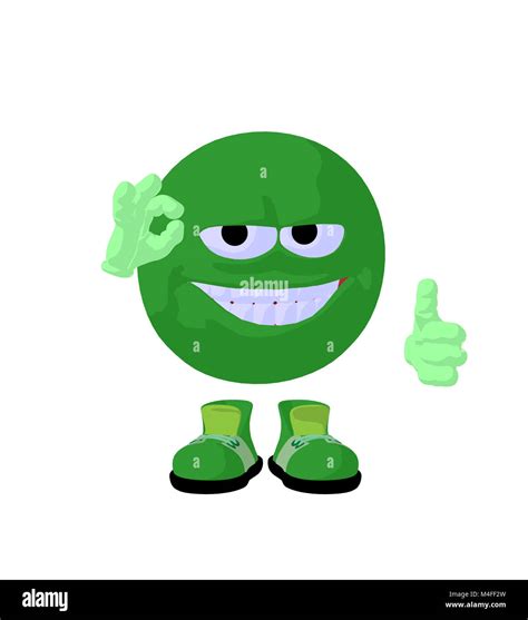 Cute Green Emoticon Art Illustration On A White Background Stock Photo