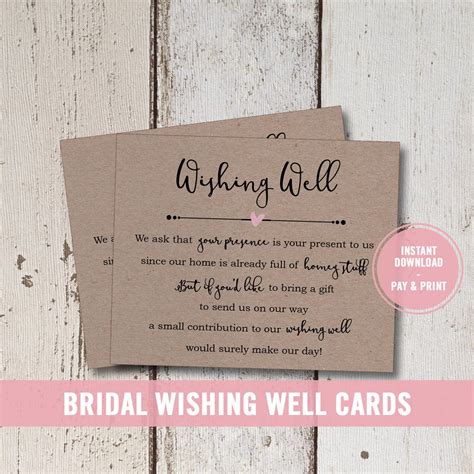 Wedding Wishing Well Card Printable Bridal Shower Wishing Well Insert