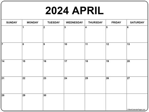 Blank Printable April Calendar Printable World Holiday