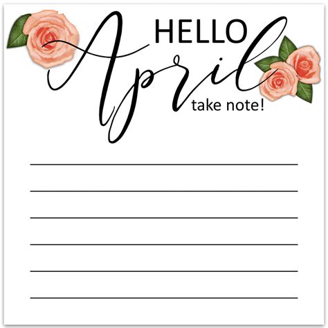 Hello April Take Note Printable Paper Diy Craft Club