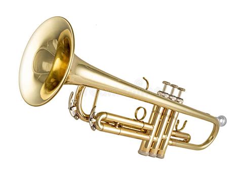 Golden Shiny New Metallic Brass Trumpet Music Instrument Isolated White