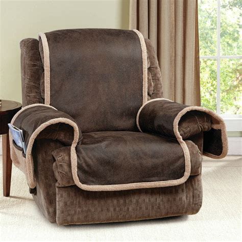 Sure Fit Vintage Leather Quilted Recliner Cover With Pocket Brown