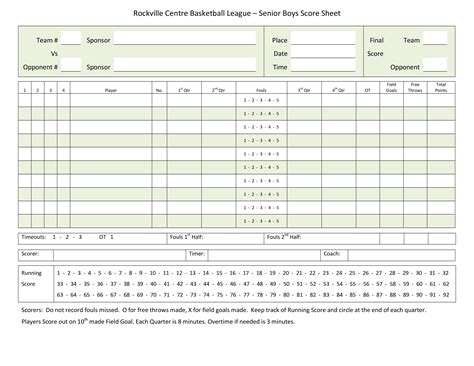 Tournament Score Sheet Template Hq Printable Documents Images