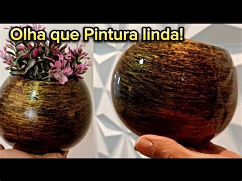 Pintura Imitando Ouro Envelhecido Riscado Em Vaso De Cimento Como