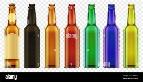 Vector Beer Bottle Color Glass Isolated Packaging Mockup With Realistic Bottles Set Stock