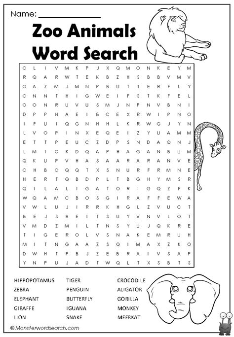 Printable Word Searches Animals