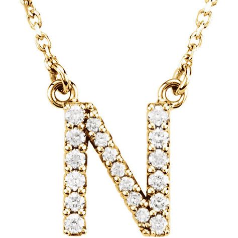14k Yellow White Or Rose Gold Diamond Initial Letter N Pendant Necklace