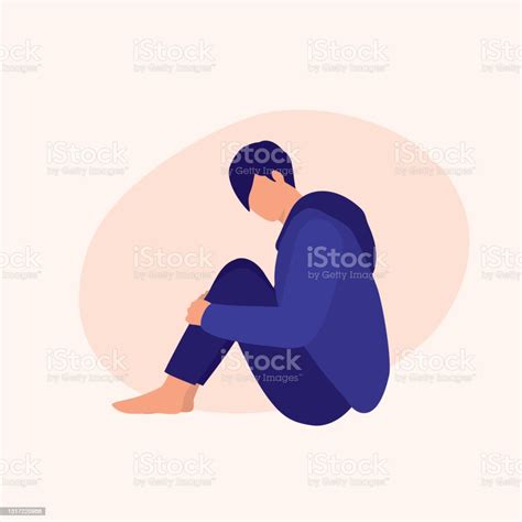 Jeune Homme Triste Sasseyant Concept De Maladie Mentale Illustration